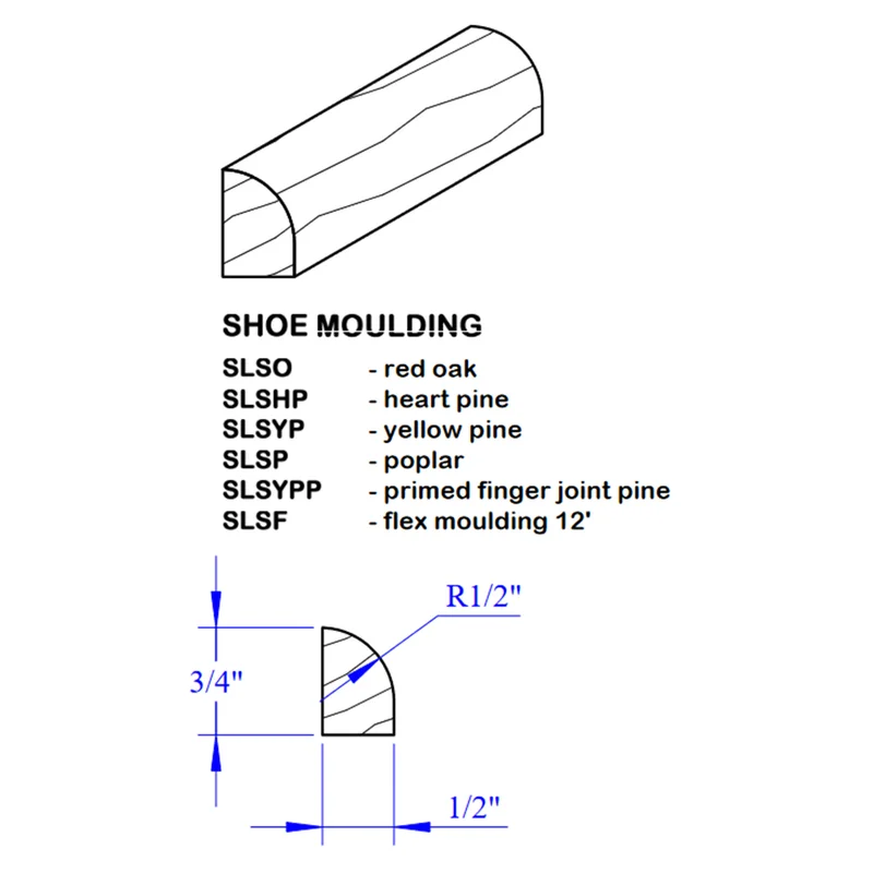 1/2 X 3/4 SHOE MOLDING CLEAR