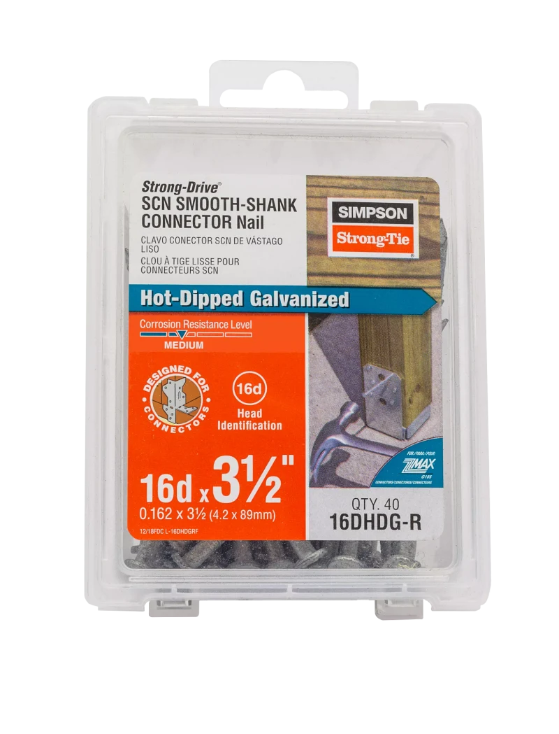 Simpson Strong-Tie 16DHDG-R Strong-Drive® SCN SMOOTH-SHANK CONNECTOR Nail — 3-1/2 in. x 0.162 in. HDG (40-Qty)
